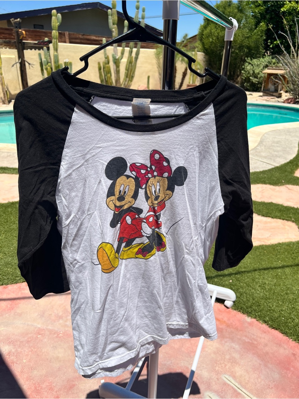 Women’s White & Black Mickey and Minnie Baseball Tee